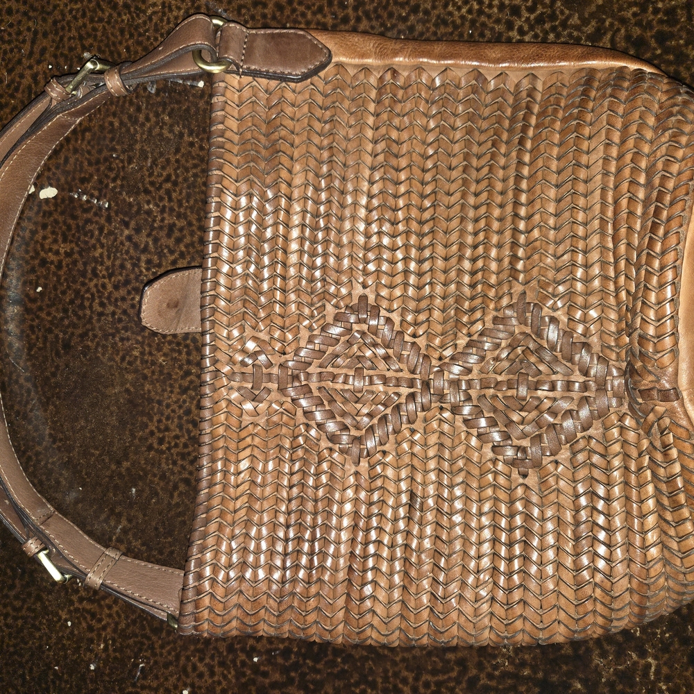 Brown Woven Leather Shoulder Bag